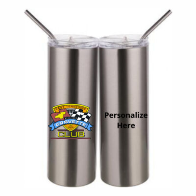 Printed Personalized  - 20 oz Stainless Silver Skinny Tumbler with Stainless Straw and Lid Thumbnail