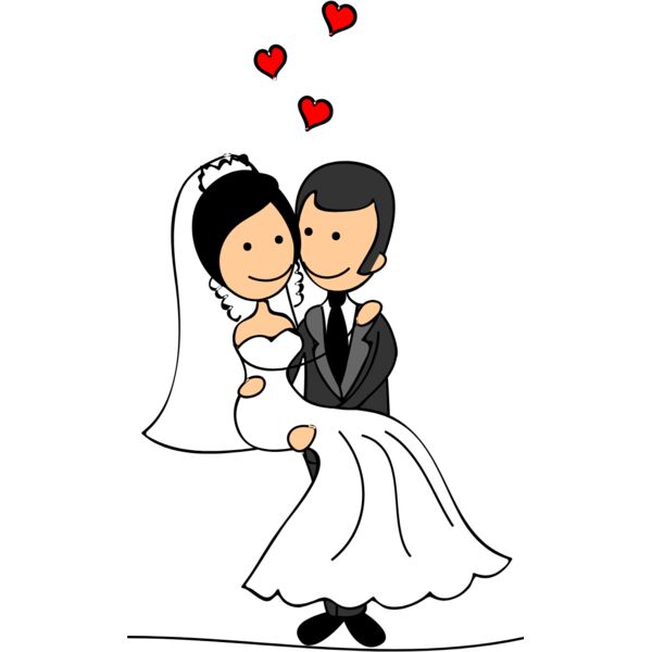 Cartoon Wedding Groom Bride Hug 4 Thumbnail